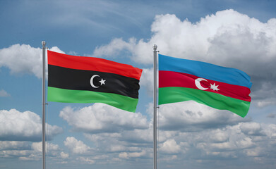 Azerbaijan and Libya flags, country relationship concept