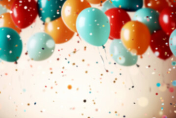 Festive blurred background with balloons and confetti. © Svetlana Rey
