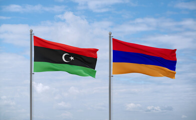 Armenia and Libya flags, country relationship concept