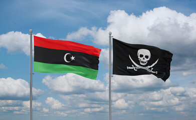 Pirate and Libya flags, country relationship concept