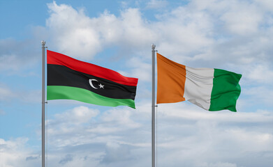 Ivory Coast and Libya flags, country relationship concept