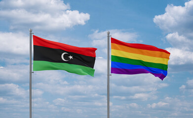 Gay Pride and Libya flags, country relationship concept