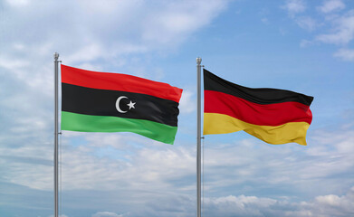 Germany and Libya flags, country relationship concept