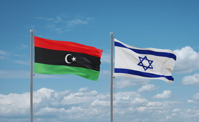 Israel and Libya flags, country relationship concept