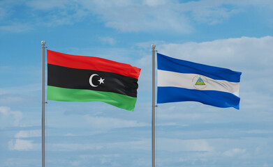 Nicaragua and Libya flags, country relationship concept