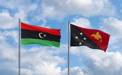 Papua New Guinea and Libya flags, country relationship concept
