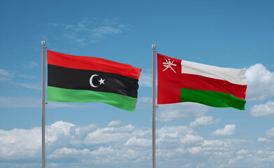 Oman and Libya flags, country relationship concept