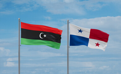 Panama and Libya flags, country relationship concept