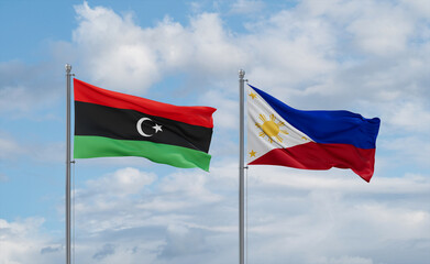 Philippines and Libya flags, country relationship concept