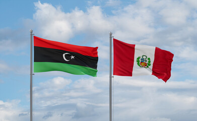 Peru and Libya flags, country relationship concept