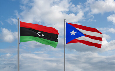 Puerto Rico and Libya flags, country relationship concept