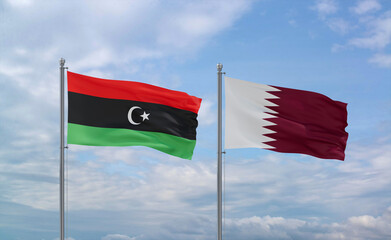 Qatar and Libya flags, country relationship concept