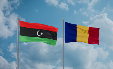 Romania and Libya flags, country relationship concept