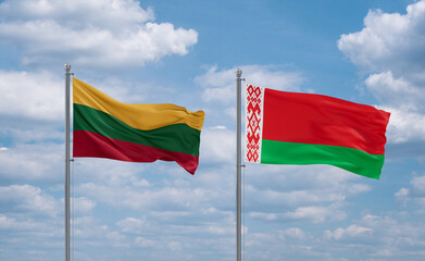 Belarus and Lithuania flags, country relationship concept