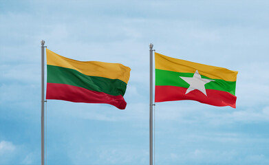 Myanmar and Lithuania flags, country relationship concept