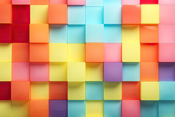 Abstract bright geometric pastel colors colored 3d gloss texture wall with squares and rectangles background.