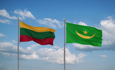 Mauritania and Lithuania flags, country relationship concept