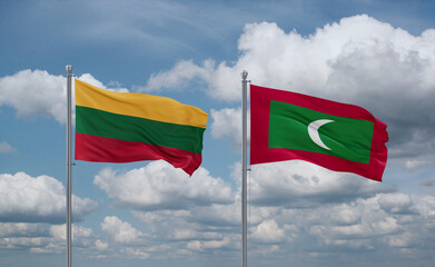 Maldives and Lithuania flags, country relationship concept