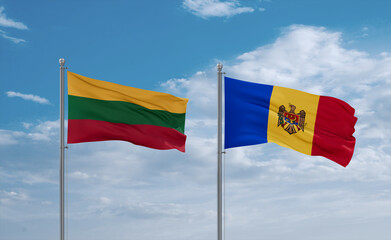 Moldova and Lithuania flags, country relationship concept