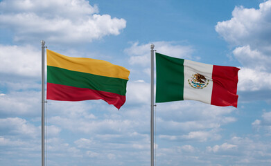 Mexico and Lithuania flags, country relationship concept