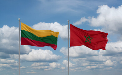 Morocco and Lithuania flags, country relationship concept