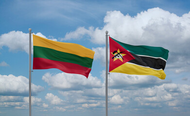 Mozambique and Lithuania flags, country relationship concept