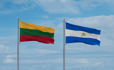 Nicaragua and Lithuania flags, country relationship concept