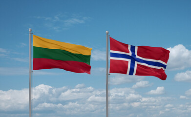 Norway and Lithuania flags, country relationship concept
