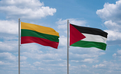 Palestine and Lithuania flags, country relationship concept