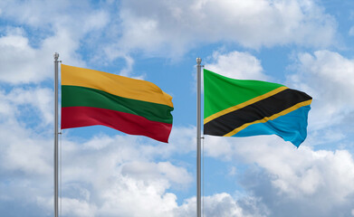Tanzania and Lithuania flags, country relationship concept