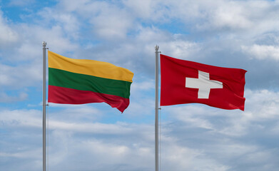 Switzerland and Lithuania flags, country relationship concept