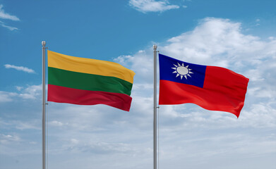 Taiwan and Lithuania flags, country relationship concept