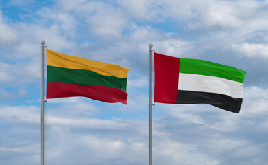 UAE and Lithuania flags, country relationship concept