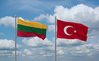 Turkey and Lithuania flags, country relationship concept