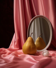 A pear next to the mirror. Diverse and healthy bodies concept. 