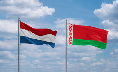 Belarus and Luxembourg flags, country relationship concept