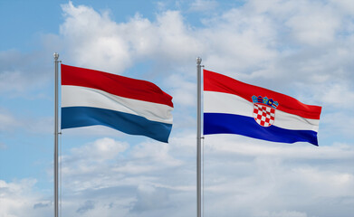 Croatia and Luxembourg flags, country relationship concept