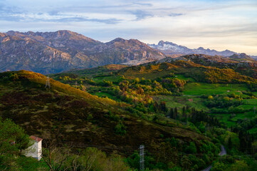 Fototapeta premium Travelling by car to mountain view points in Asturias, North of Spain, Picos de Europa mountain range