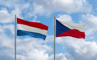 Czech Republic and Luxembourg flags, country relationship concept