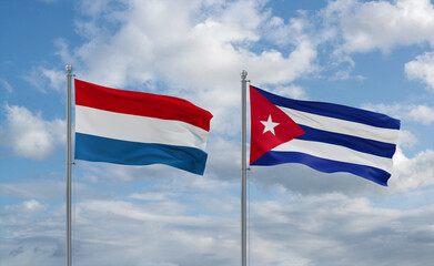 Cuba and Luxembourg flags, country relationship concept