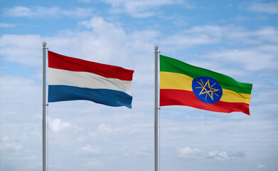 Ethiopia and Luxembourg flags, country relationship concept