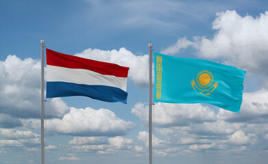 Kazakhstan and Luxembourg flags, country relationship concept