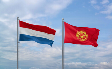 Kyrgyzstan and Luxembourg flags, country relationship concept