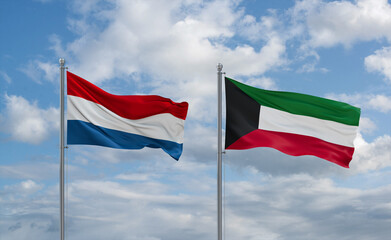 Kuwait and Luxembourg flags, country relationship concept