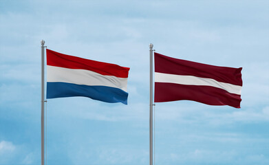 Latvia and Luxembourg flags, country relationship concept