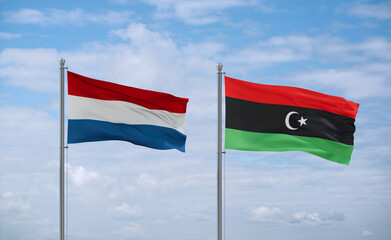 Libya and Luxembourg flags, country relationship concept