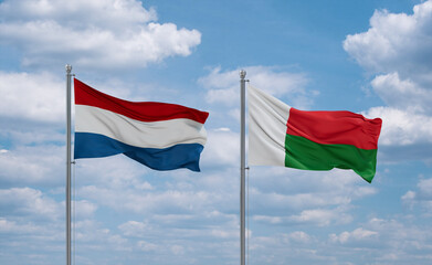 Madagascar and Luxembourg flags, country relationship concept
