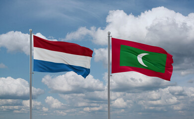 Maldives and Luxembourg flags, country relationship concept