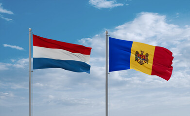 Moldova and Luxembourg flags, country relationship concept
