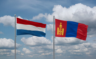 Mongolia and Luxembourg flags, country relationship concept